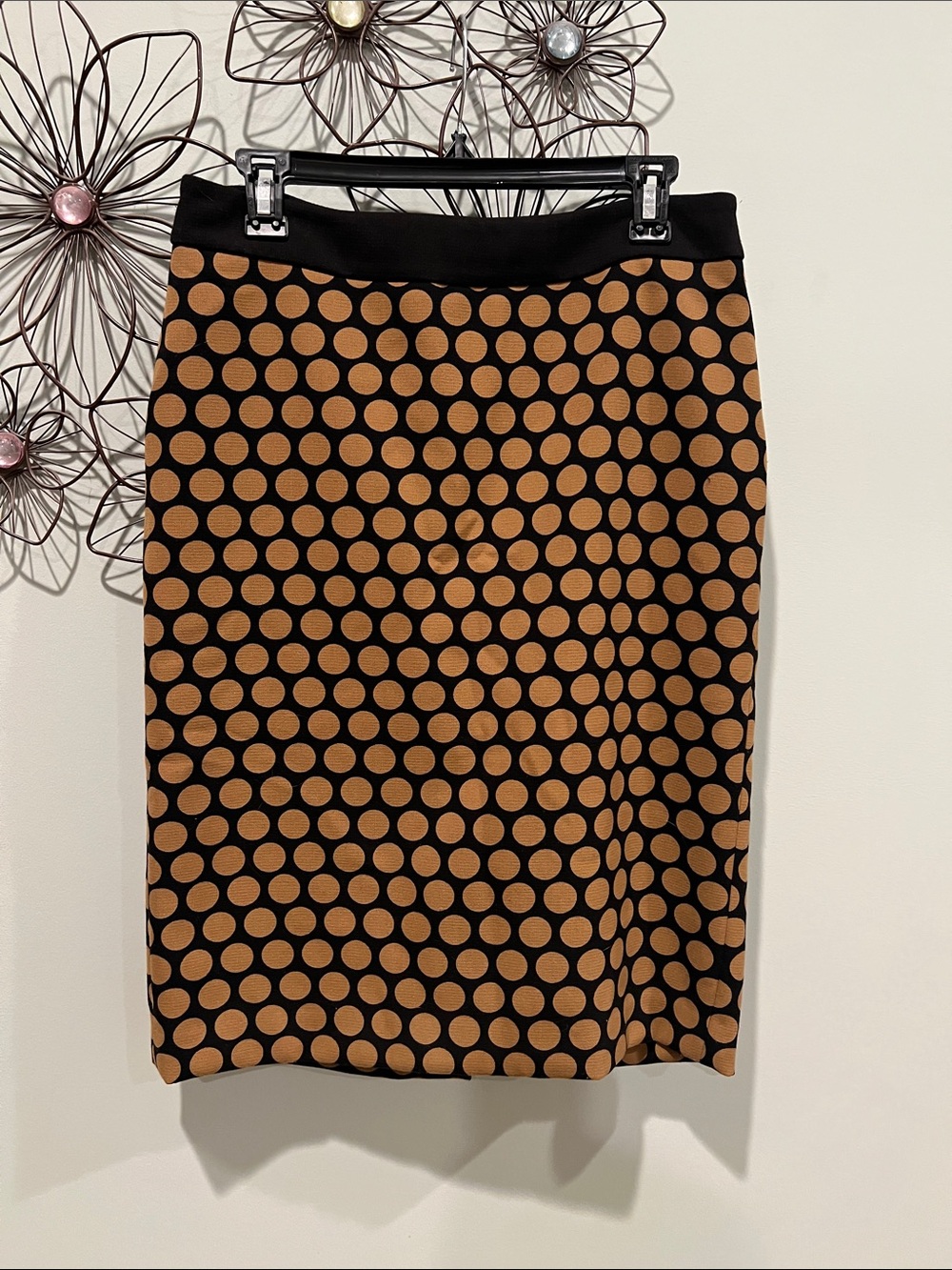 Talbots Black Pencil Skirt with Tan Polka Dots